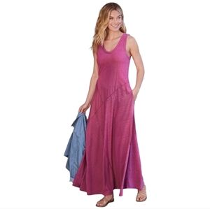 Soft Surroundings NWT Bailey Cotton Maxi Dress In Berry Pockets Size Small